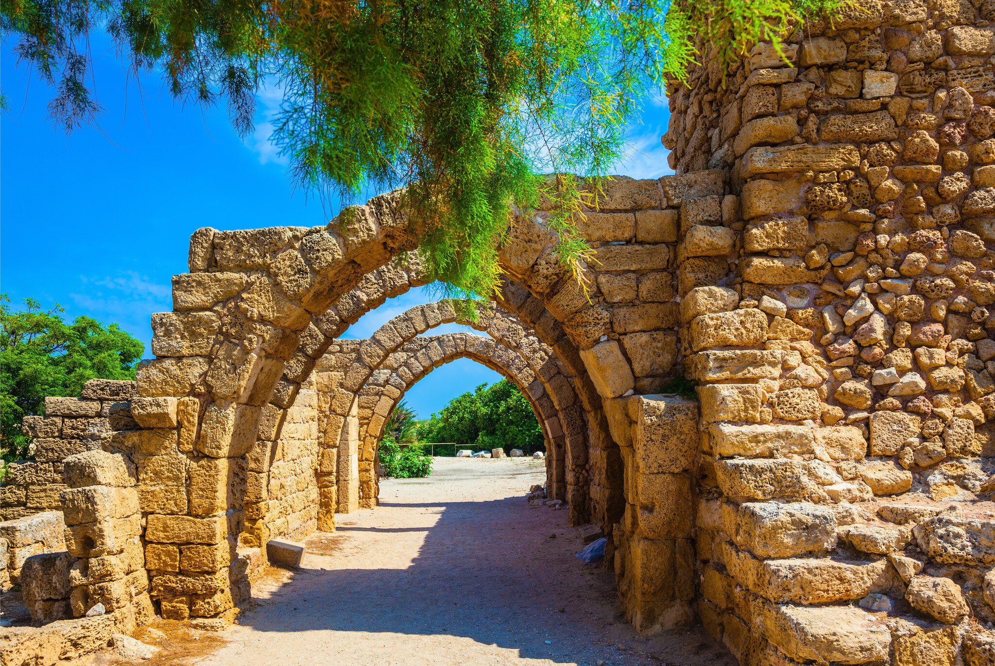 Superbly preserved ancient arched ceiling of stalls. National park Caesarea on the Mediterranean. Israel; Shutterstock ID 324632843;