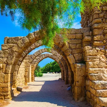 Superbly preserved ancient arched ceiling of stalls. National park Caesarea on the Mediterranean. Israel; Shutterstock ID 324632843;