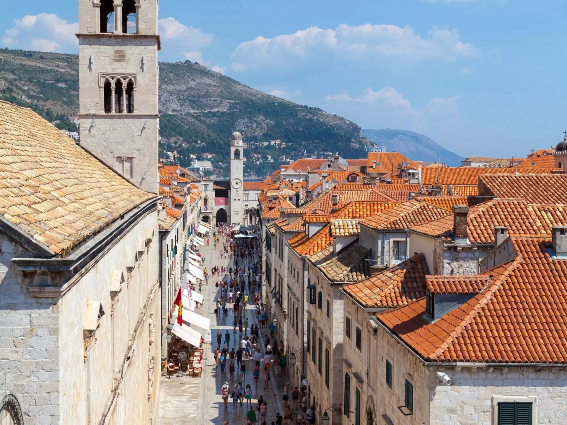 Aerial view of a street in Dubrovnik Old Town. 