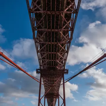 Detail view from under the 25 de Abril Bridge from the Pilar 7 Experience attraction in Lisbon  License Type: media  Download Time: 2021-11-22T08:12:59.000Z  User:   Is Editorial: No  purchase_order:
