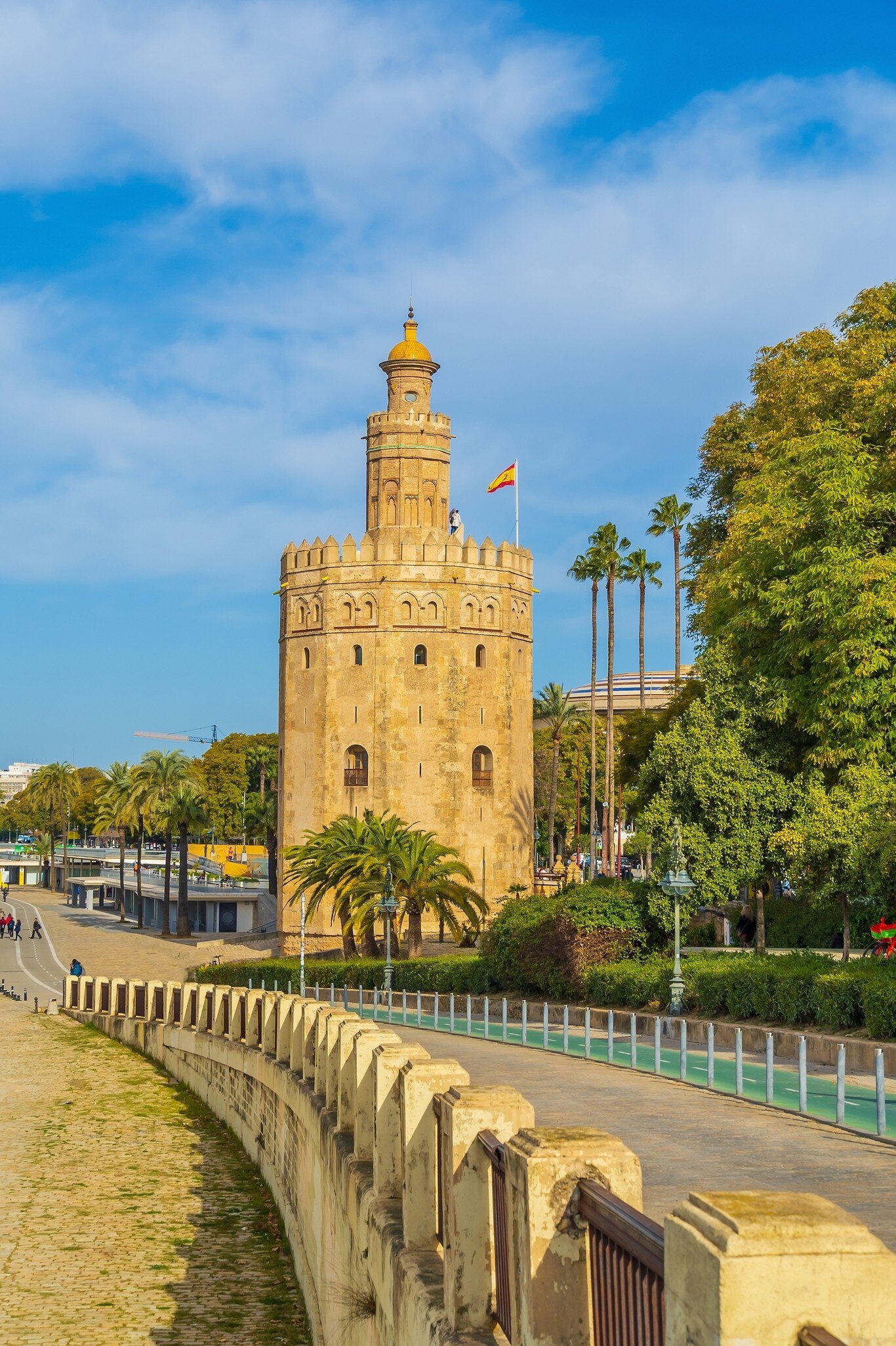 View of the Golden Tower or Torre del Oro in Seville, Spain.