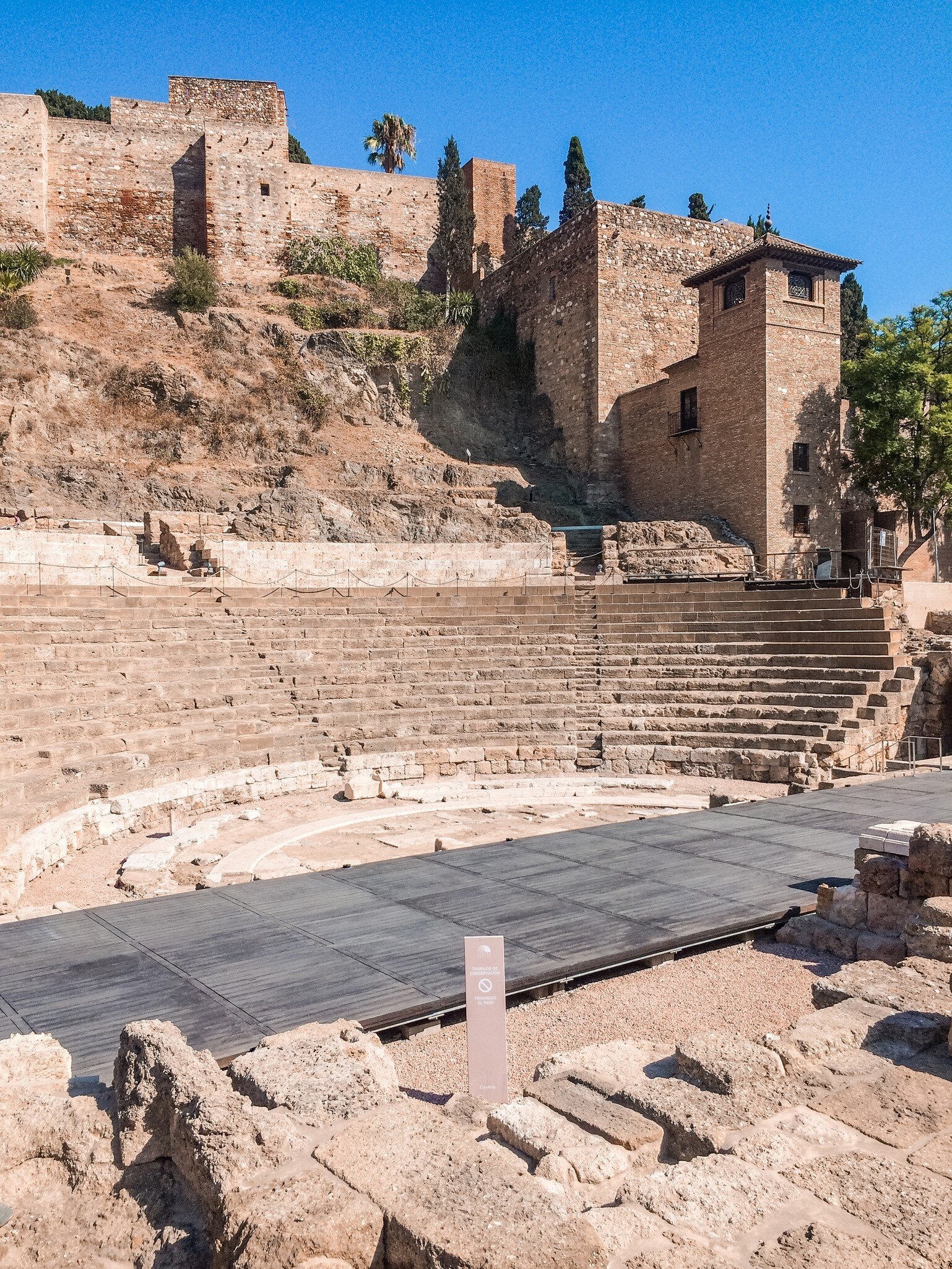 View of the ruins of the Teatro Romano in Málaga, Spain.