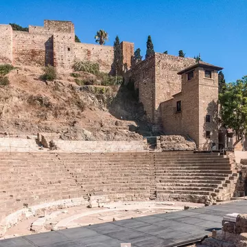 View of the ruins of the Teatro Romano in Málaga, Spain.