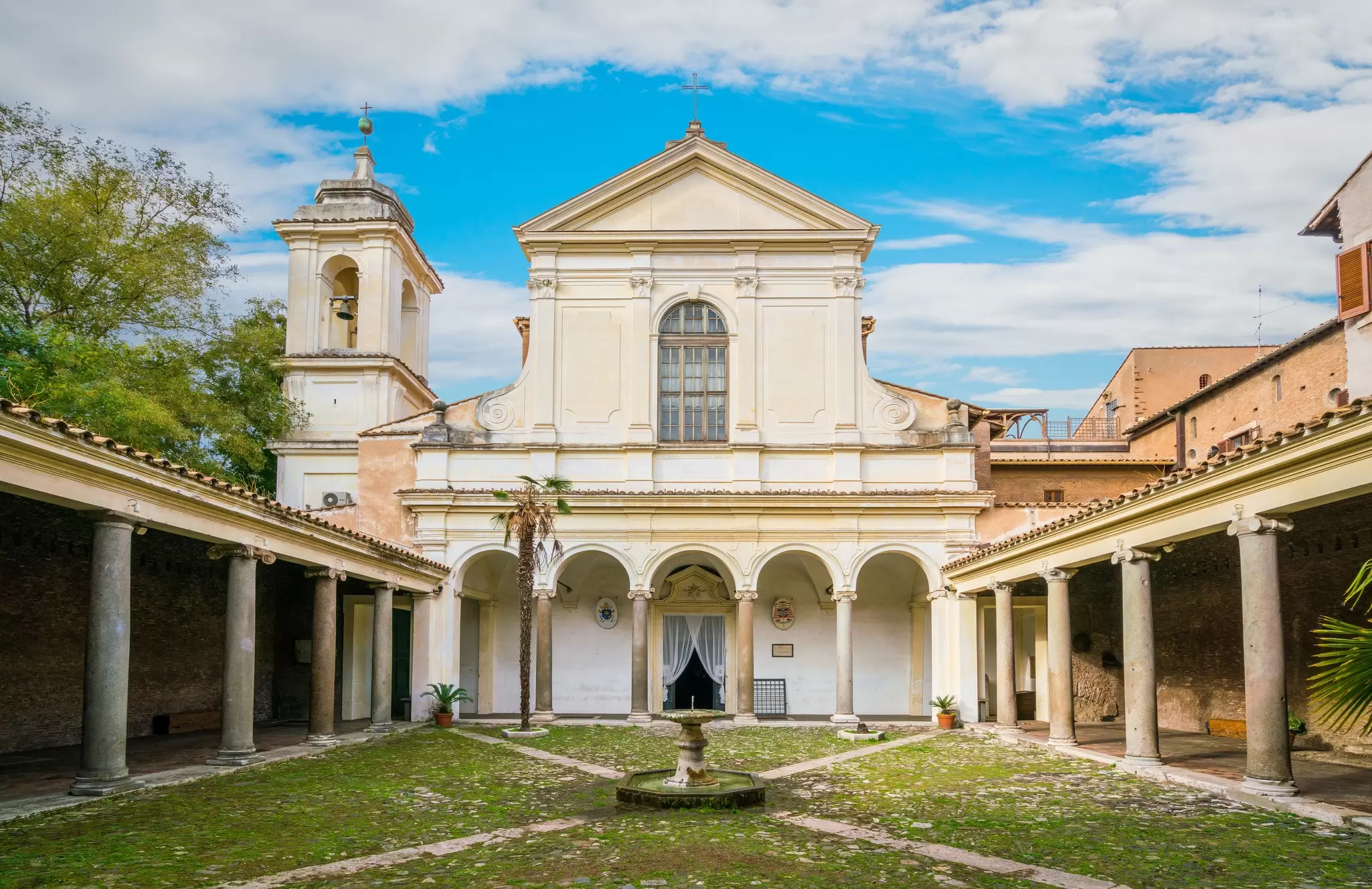 View of the courtyard of the Basilica di San Clemente in Rome, Italy.