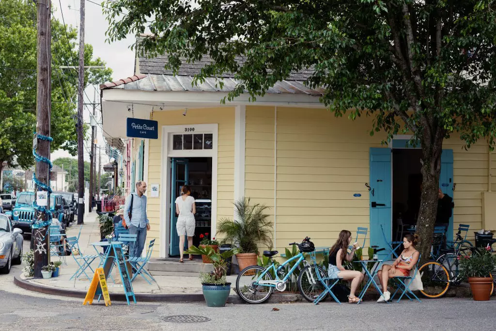 Outdoor seating at a restaurant in Bywater.