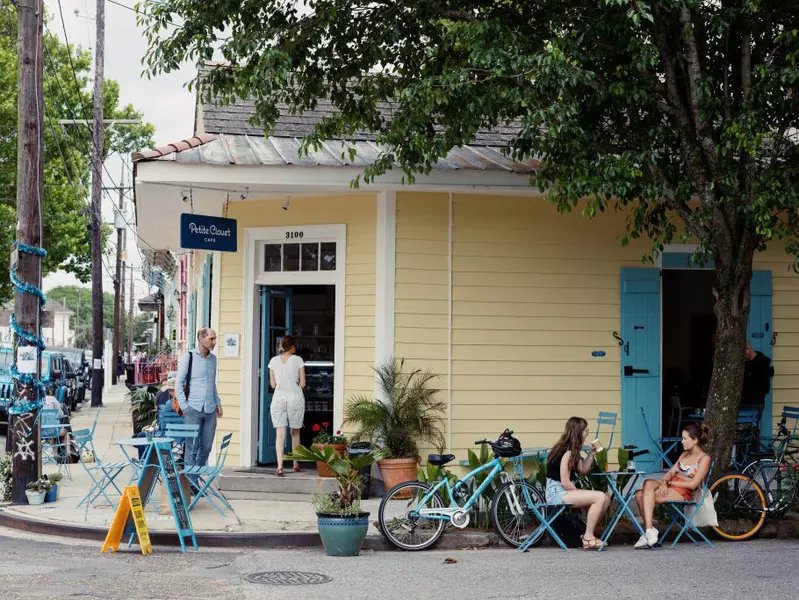 Outdoor seating at a restaurant in Bywater.
