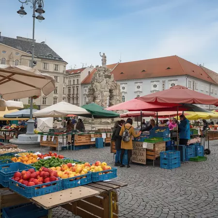 Fruit and vegetables stalls at Zelný trh square