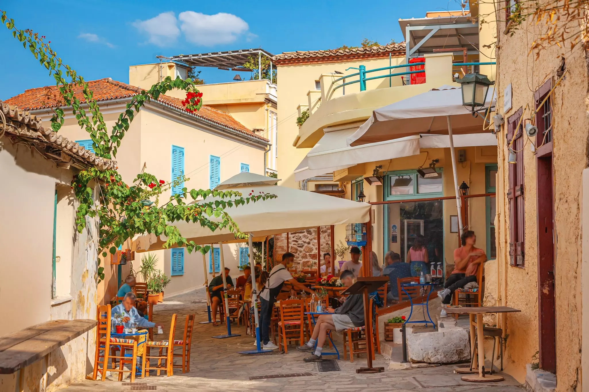 Outdoor seating at a cafe in Plaka