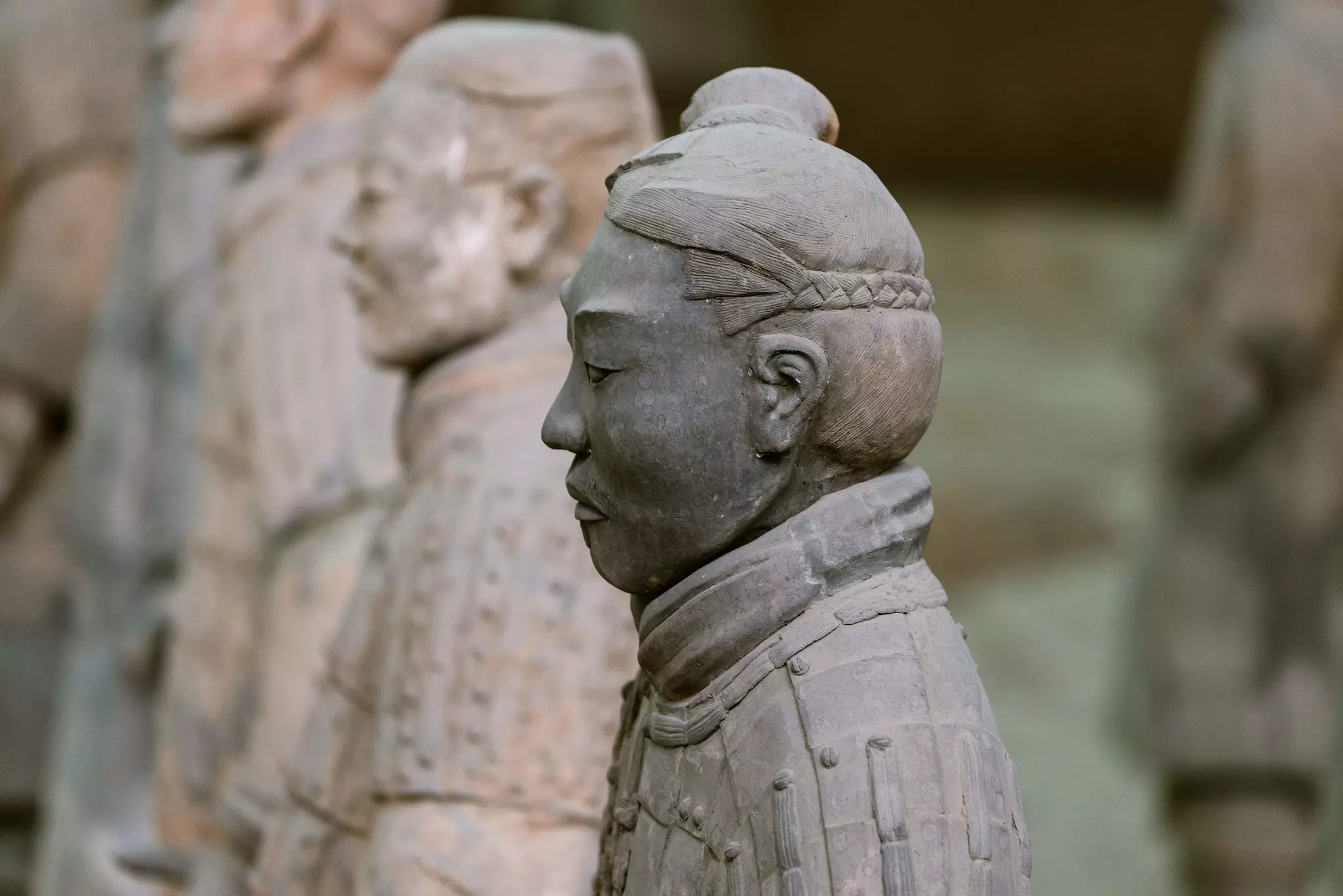 A close-up view of a soldier from the Army of Terracotta Warriors at Xi'an in China.