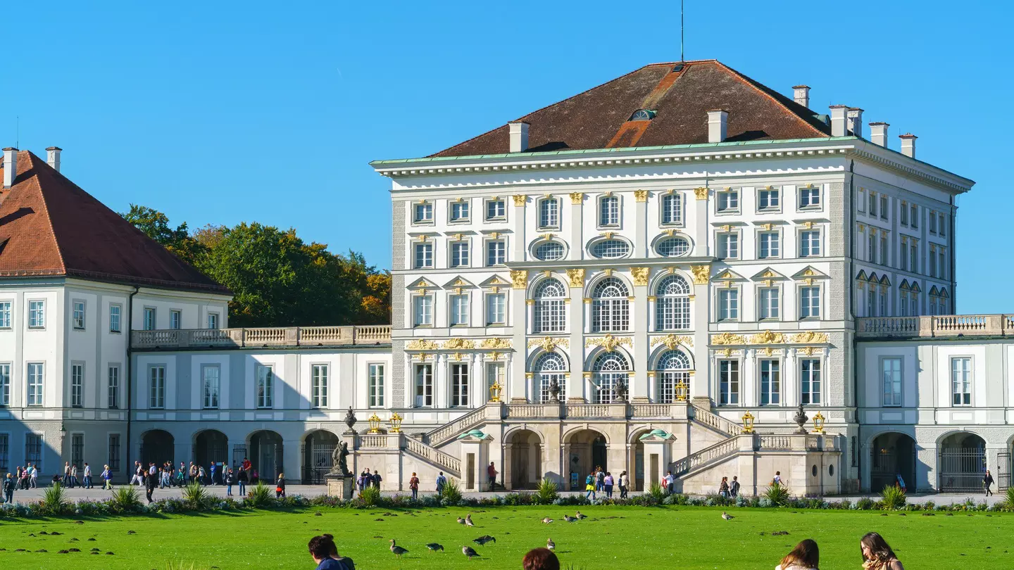 Visitors on the lawn in front of the Nymphenburg Palace, Munich