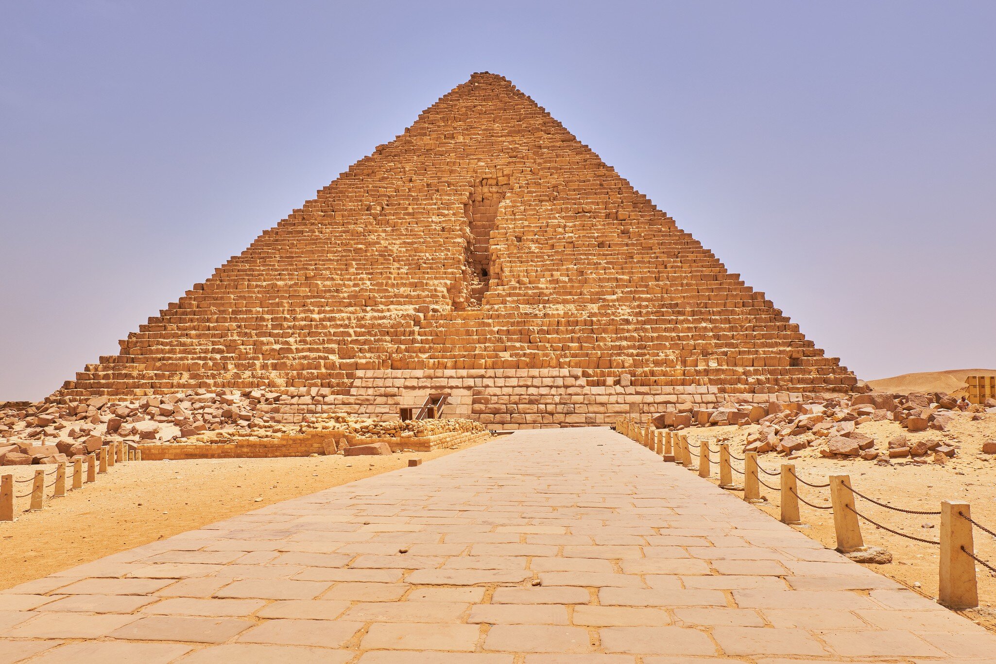 The Pyramid of Menkaure, the smallest of the three pyramids of Giza in Giza Plateau in Cairo, Egypt