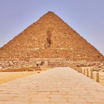The Pyramid of Menkaure, the smallest of the three pyramids of Giza in Giza Plateau in Cairo, Egypt