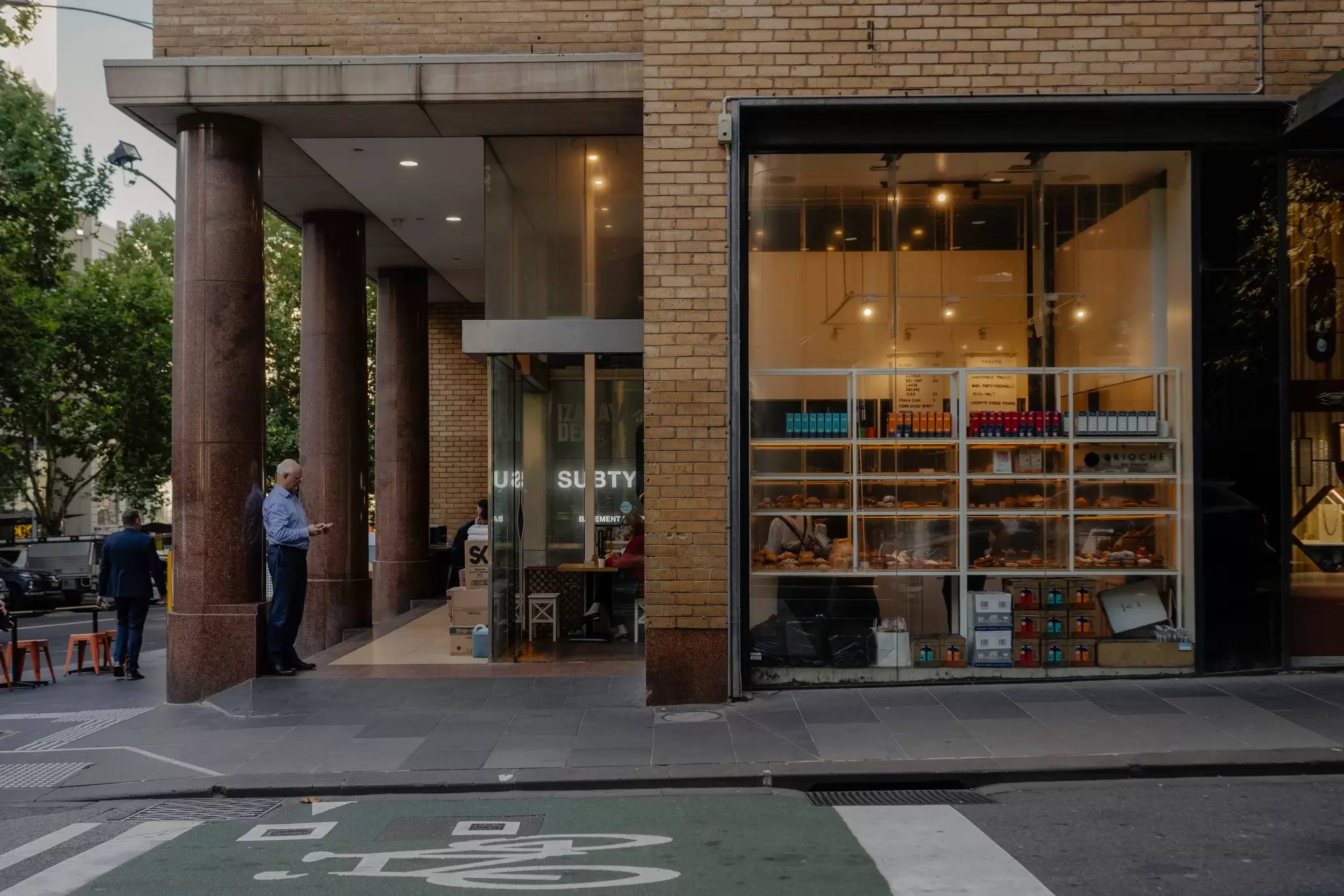 A city center store and modern yellow brick architecture in Melbourne