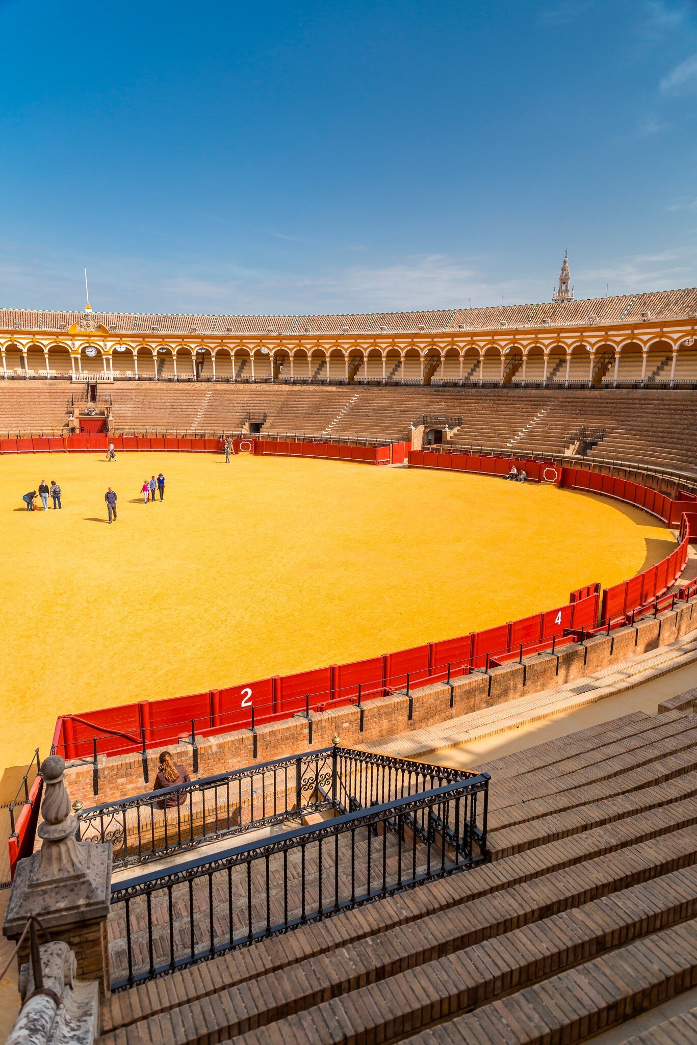 View inside the Plaza de Toros de la Real Maestranza in Seville, Spain.