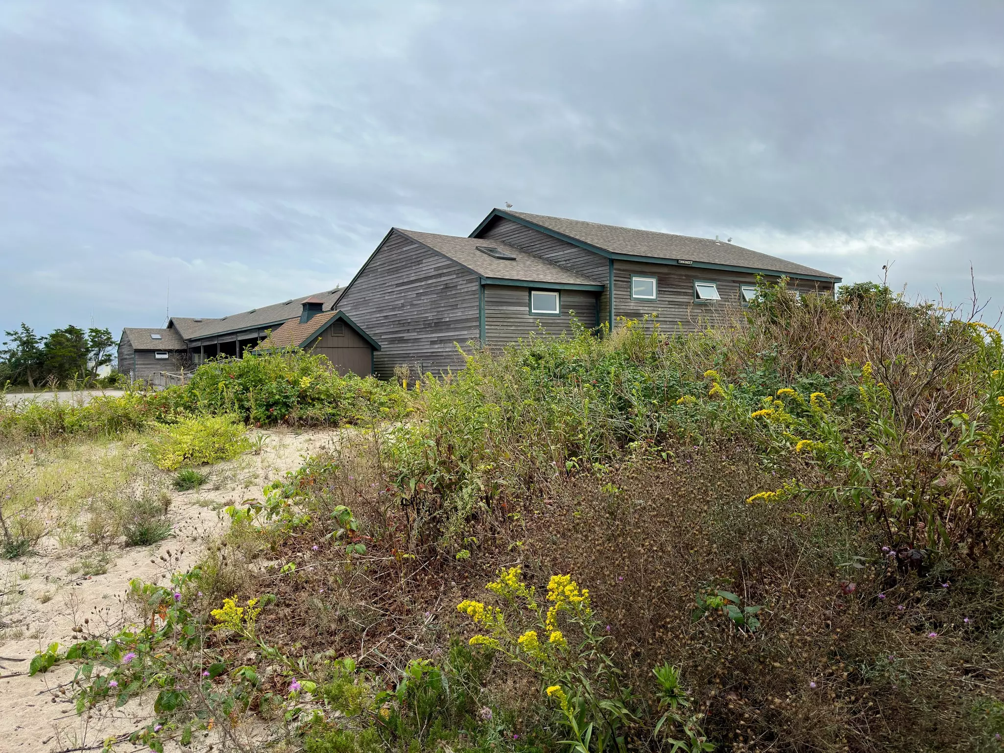 View of wooden building at Hammonasset Beach State Park.