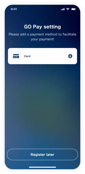 The GO payment screen