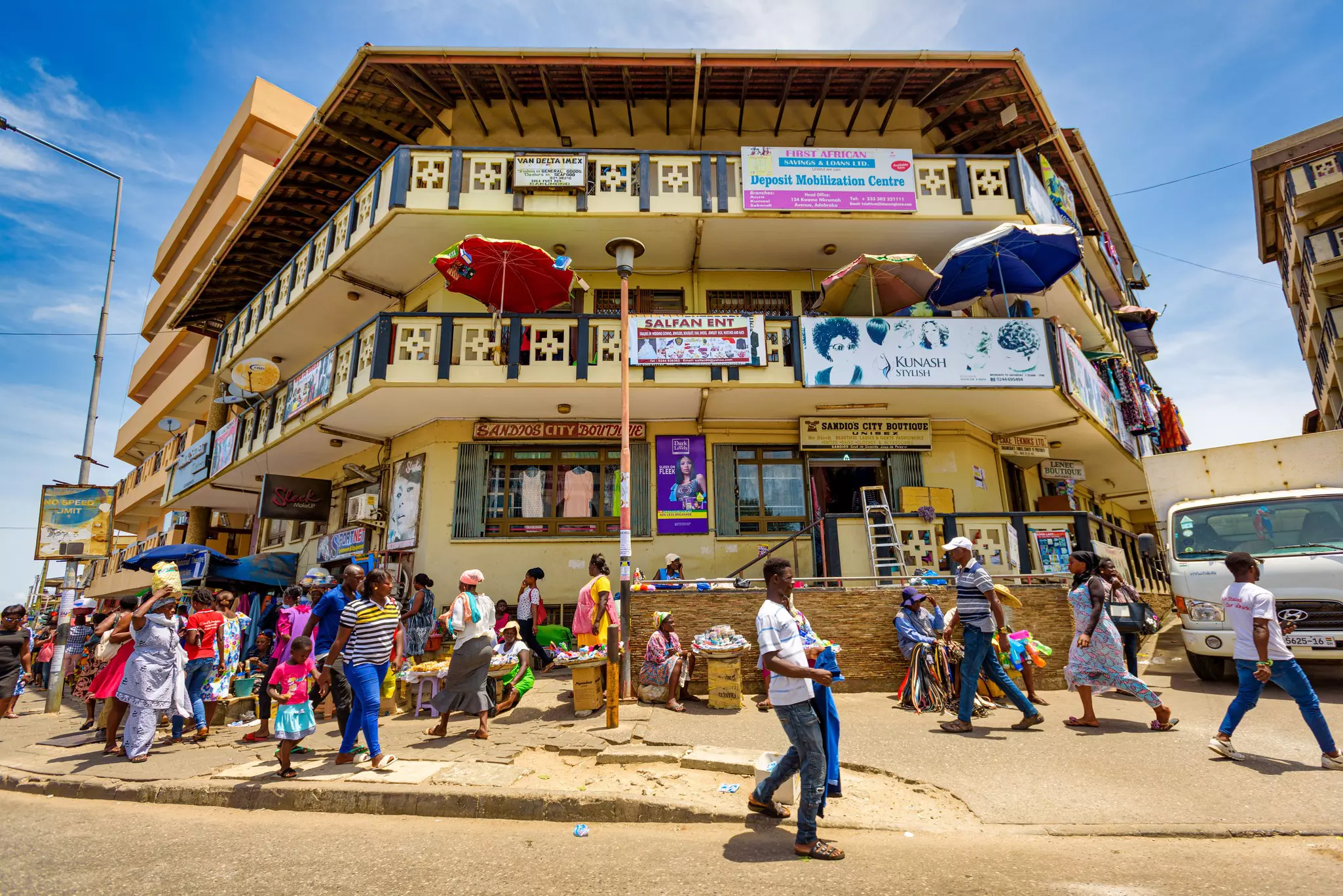 ACCRA,REPUBLIC OF GHANA - APRIL 30,2018:Shopping center building in the capital; Shutterstock ID 1861397785; your: Erin Lenczycki; gl: 65050; netsuite: Digital; full: Hub
1861397785