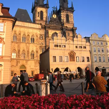 The 15th century Church of the Lady Before Tyn on Old Town Square in Prague, Czechia (Czech Republic). 