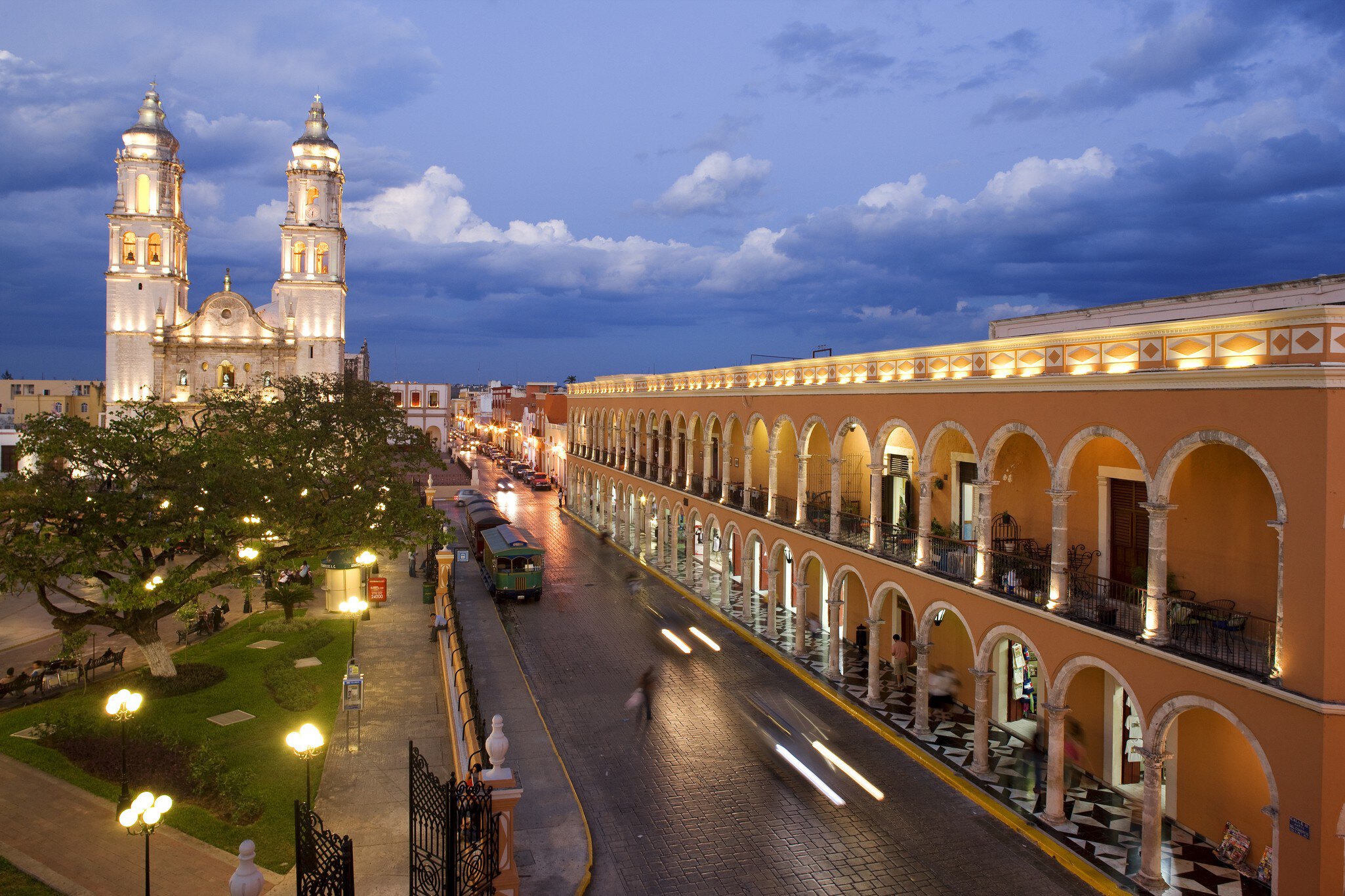 Mexico, Campeche State, Campeche City, historical center listed as World Heritage by UNESCO , the Zocalo, the cathedral and the library