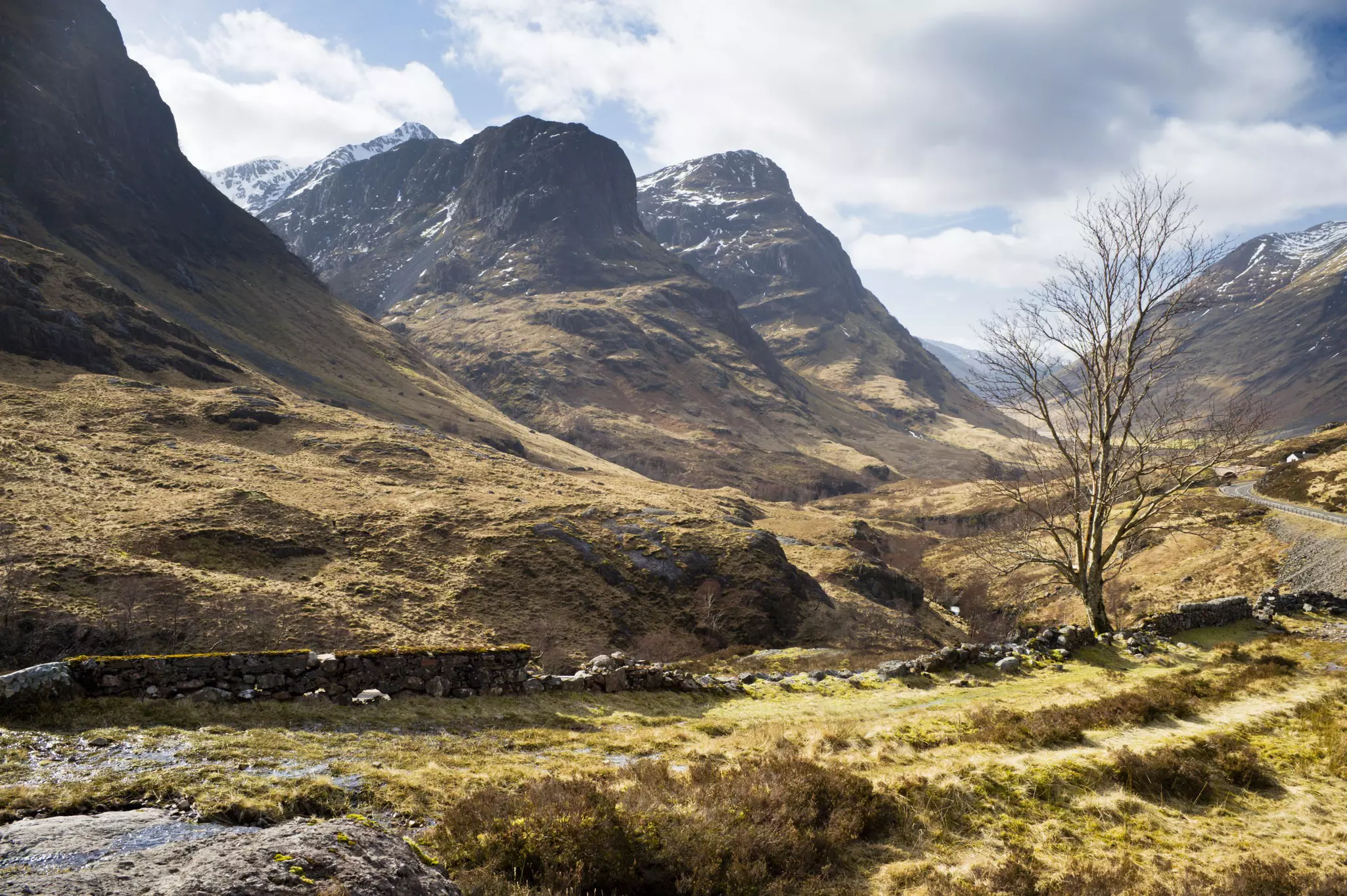 Walking trail through Glen Coe in the Highlands of Scotland.