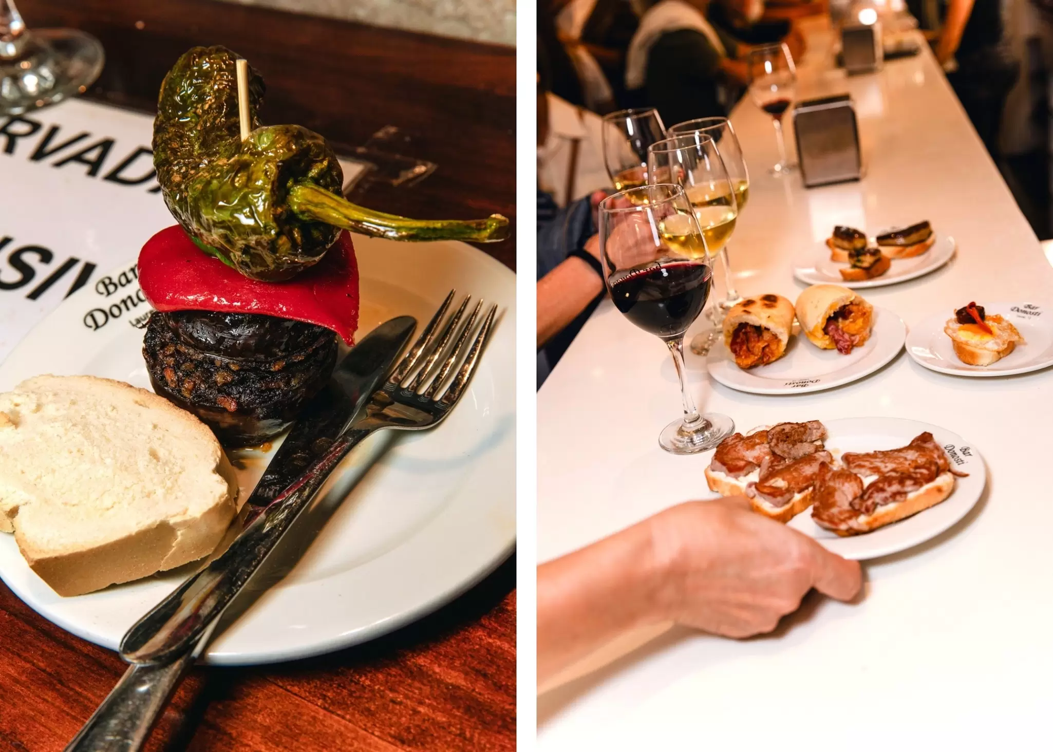 Servings of popular types of pintxos at Bar Donosti in Logroño, Spain. 