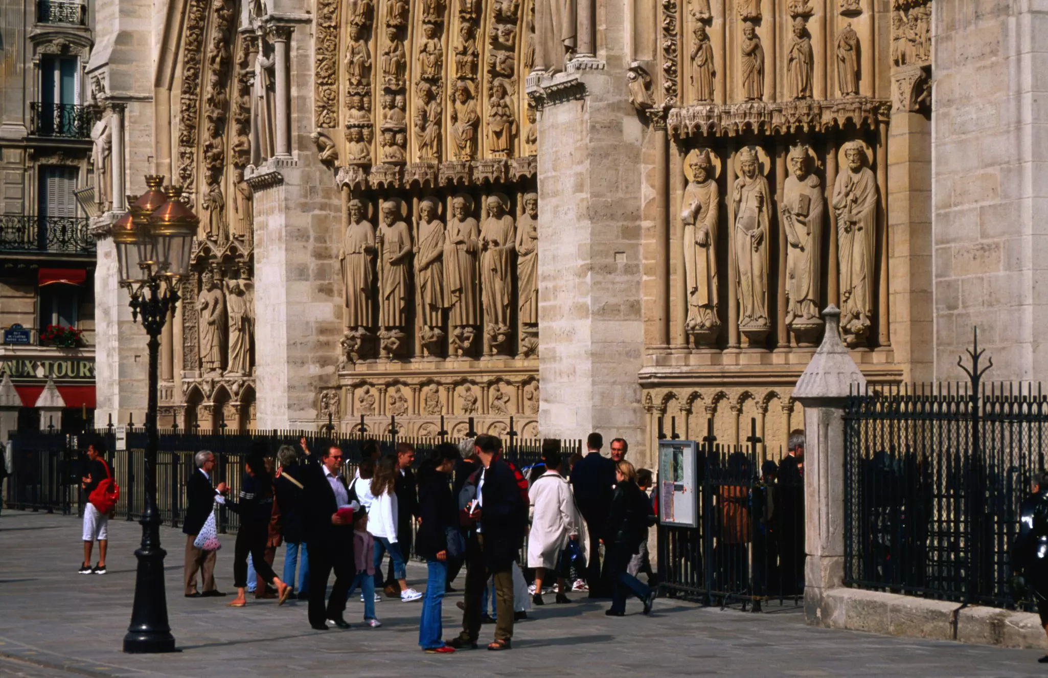 People outside Notre Dame cathedral in Paris