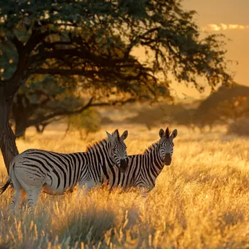 Plains zebras in grassland at sunrise, Mokala National Park. EcoPrint/Shutterstock
