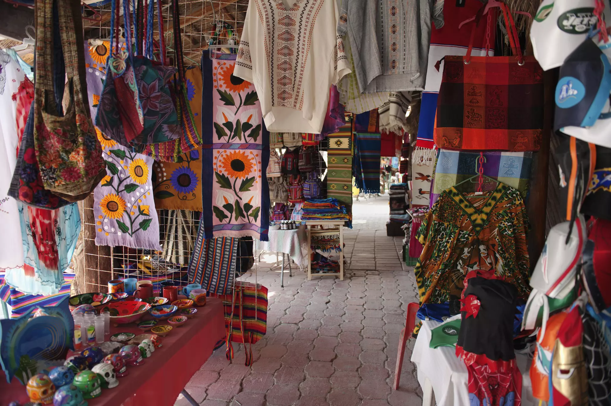 Handicrafts for sale at the artisans market, in Puerto Morelos, Quintana Roo, Mexico.