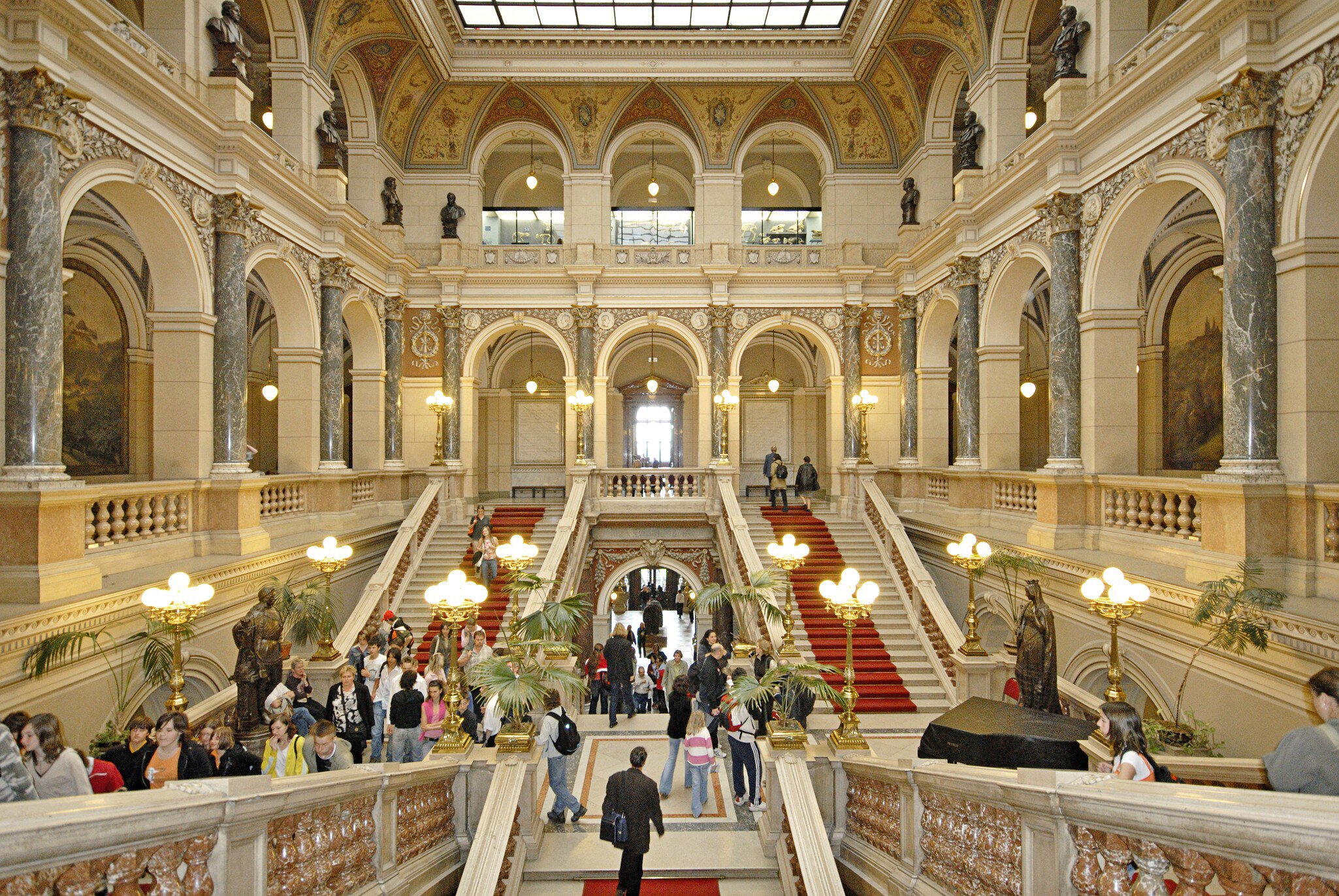 The grand stairway inside the National Museum in Prague, Czech Republic (Czechia). 