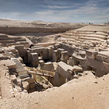 The Osireion at the Temple of Seti l at Abydos . Egypt .