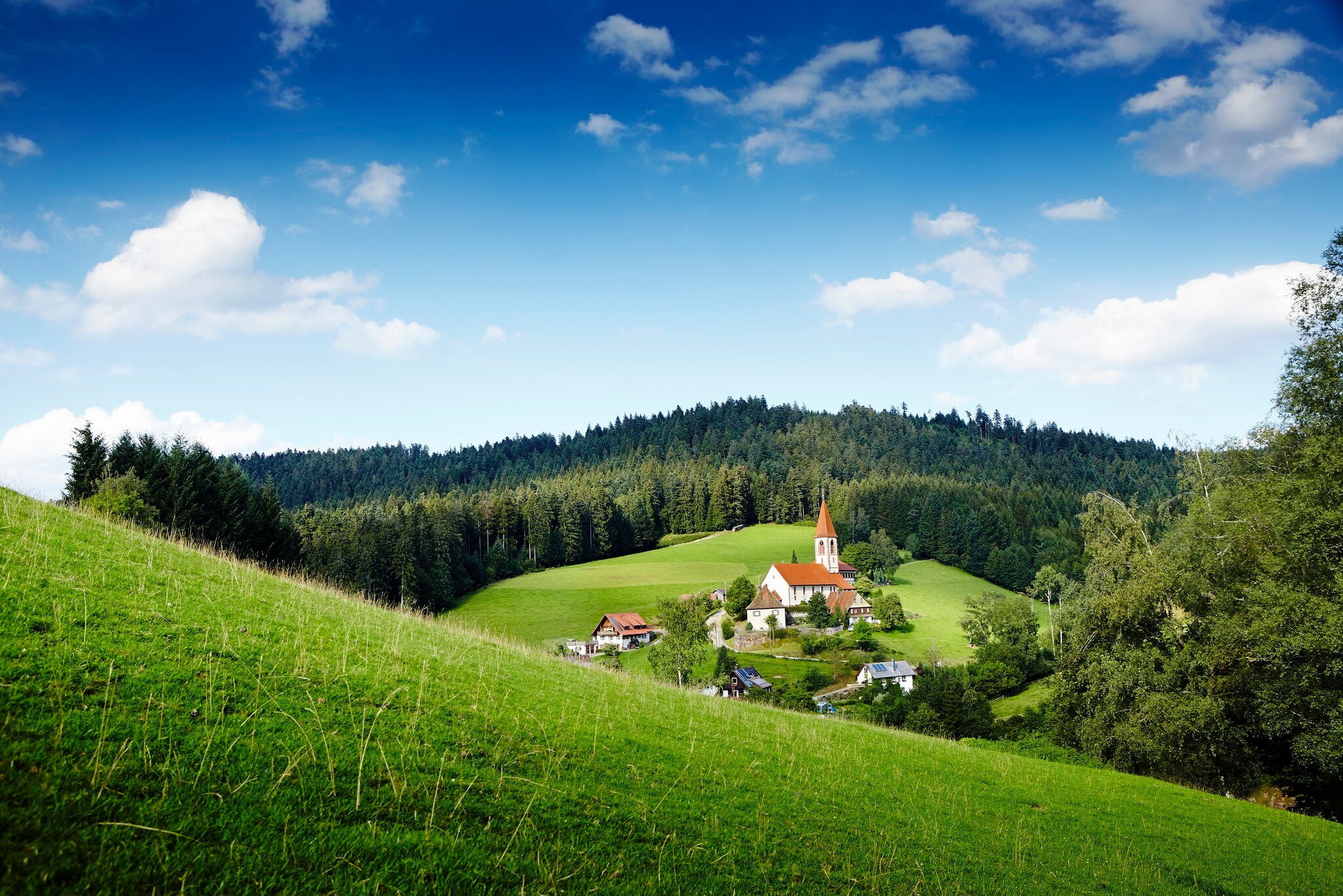 The church and hamlet of Sankt Roman near Wolfach in the Black Forest, Germany.