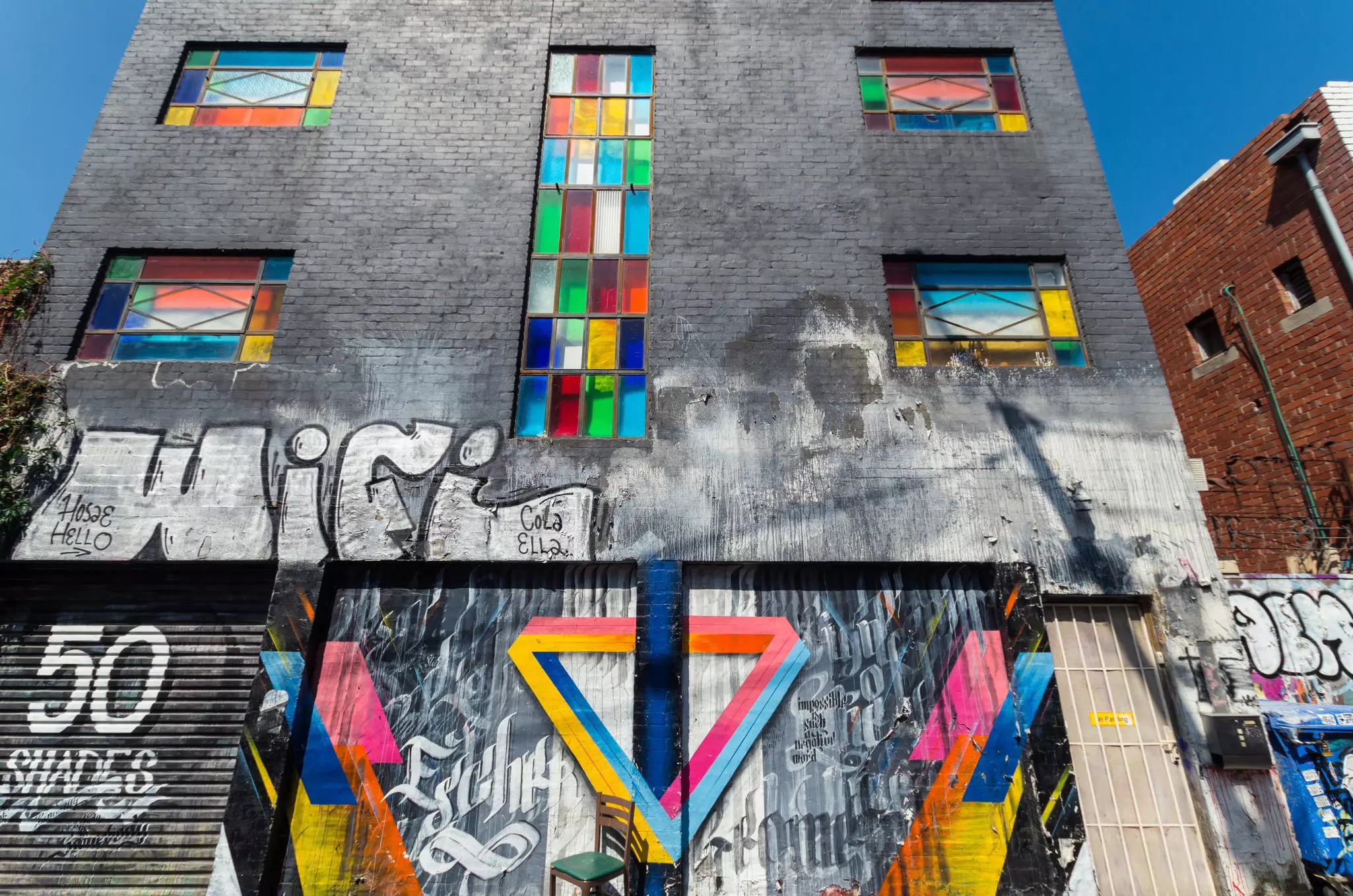 Colorful graffiti and street art on building