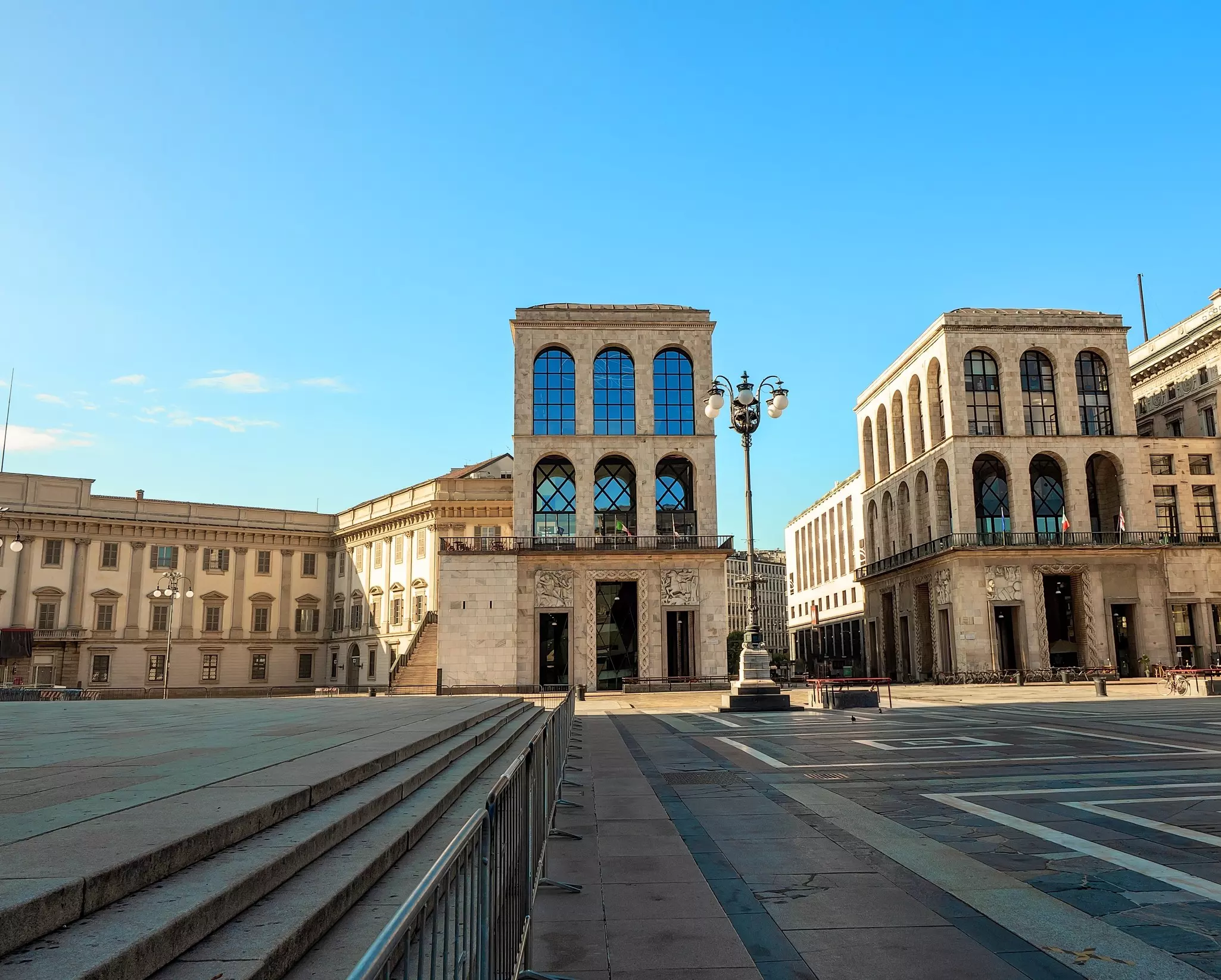 A street view of The Museo del Novecento, inside the Palazzo dell'Arengario in Milan's Piazza del Duomo