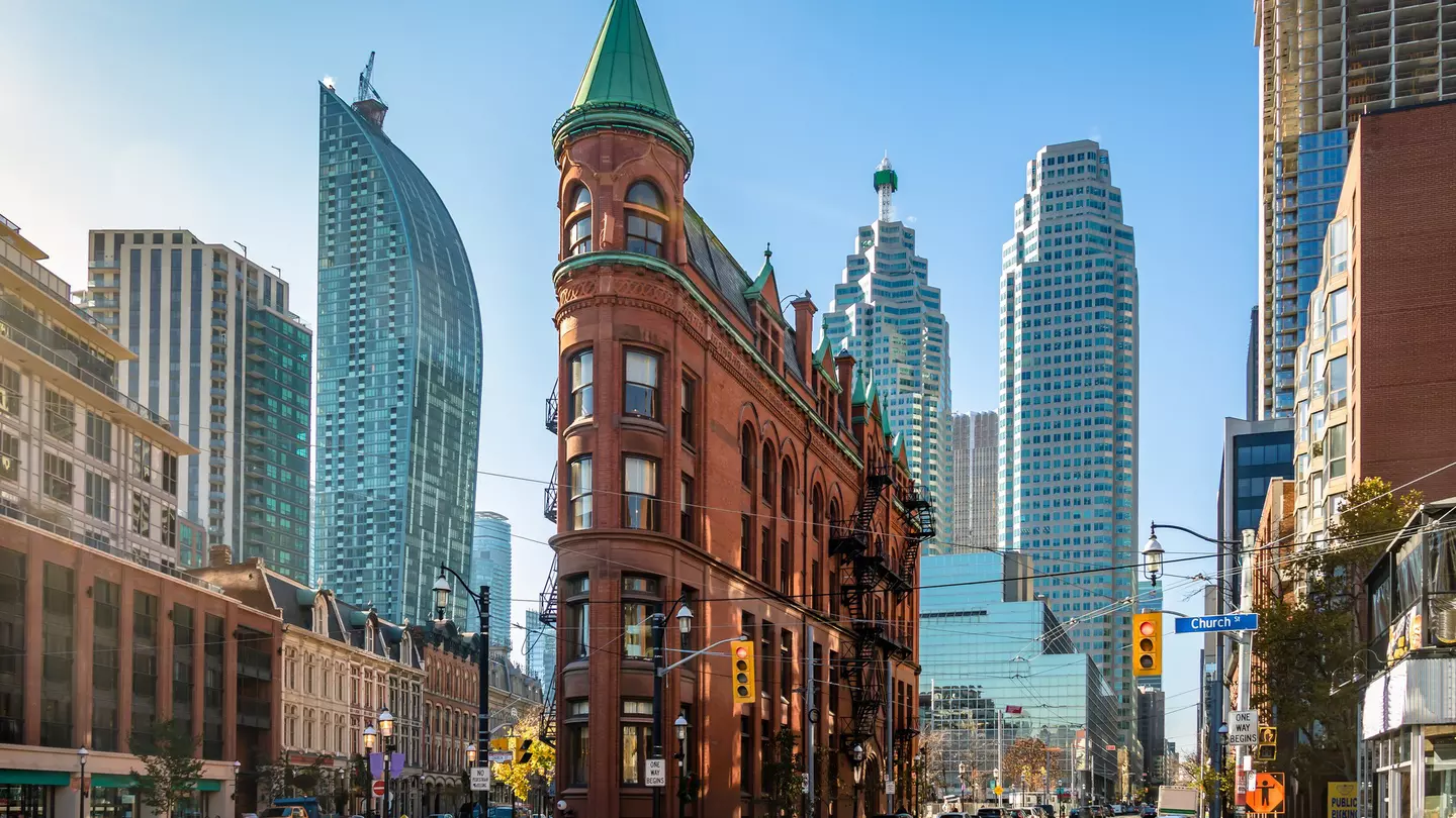 Exterior of the Gooderham or Flatiron Building in downtown Toronto