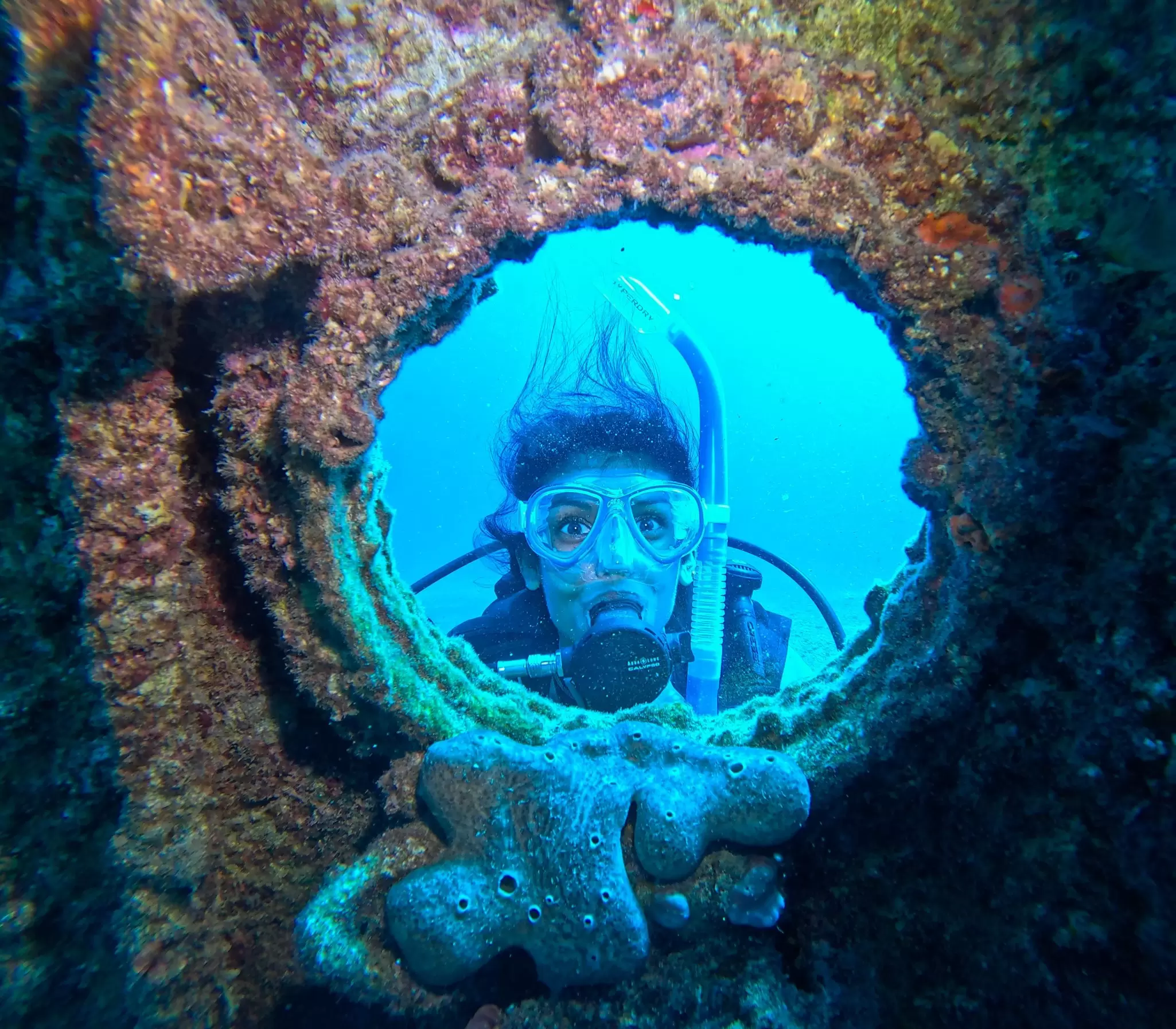 Deepa Lakshmin at the Panagis Wreck. Seahorse Dive Center