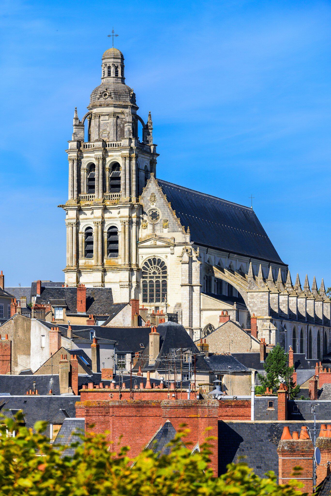 Exterior of the Roman Catholic Cathedral of St. Louis in Blois, Loire Valley, France.