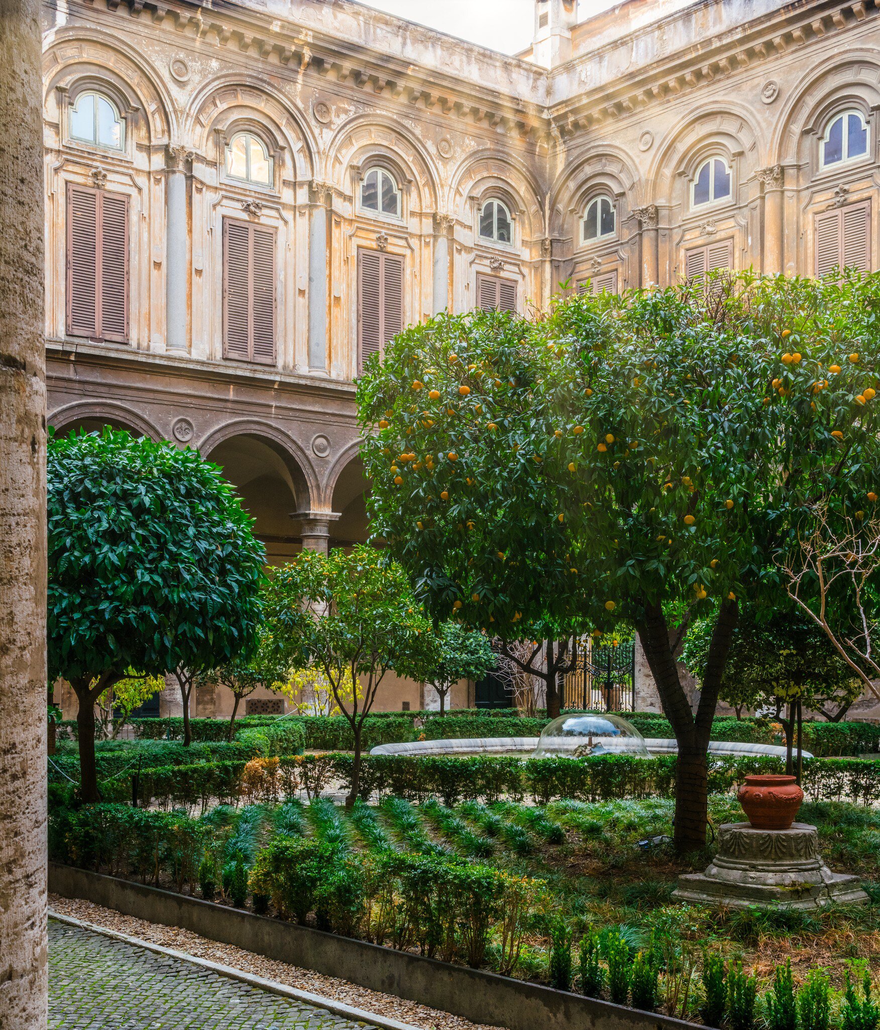 View of the courtyard in the Villa Doria Pamphilj in Rome, Italy.