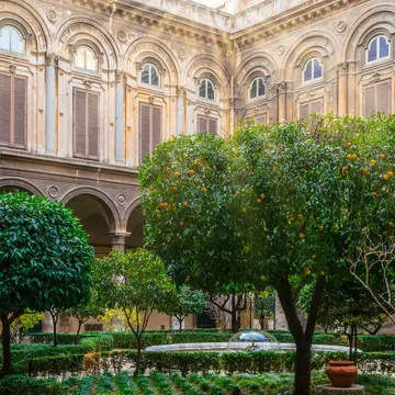 View of the courtyard in the Villa Doria Pamphilj in Rome, Italy.