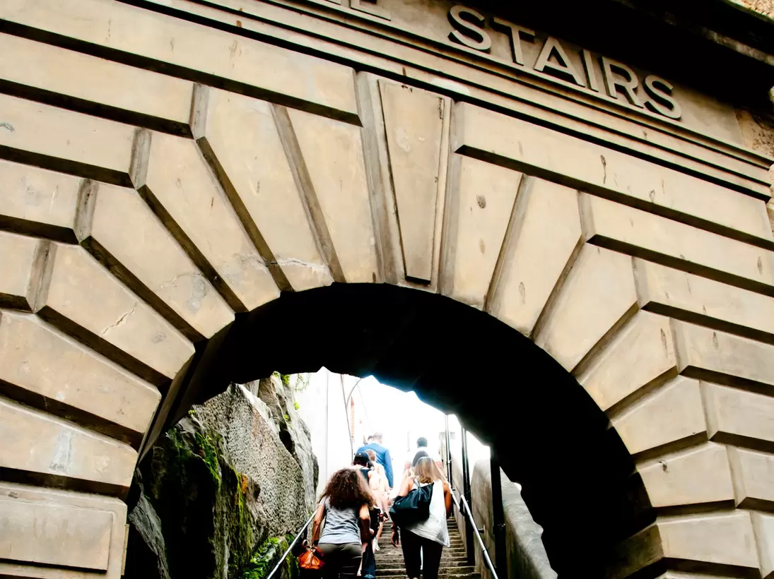 Walking up the Argyle Stairs, The Rocks, Sydney, Australia.