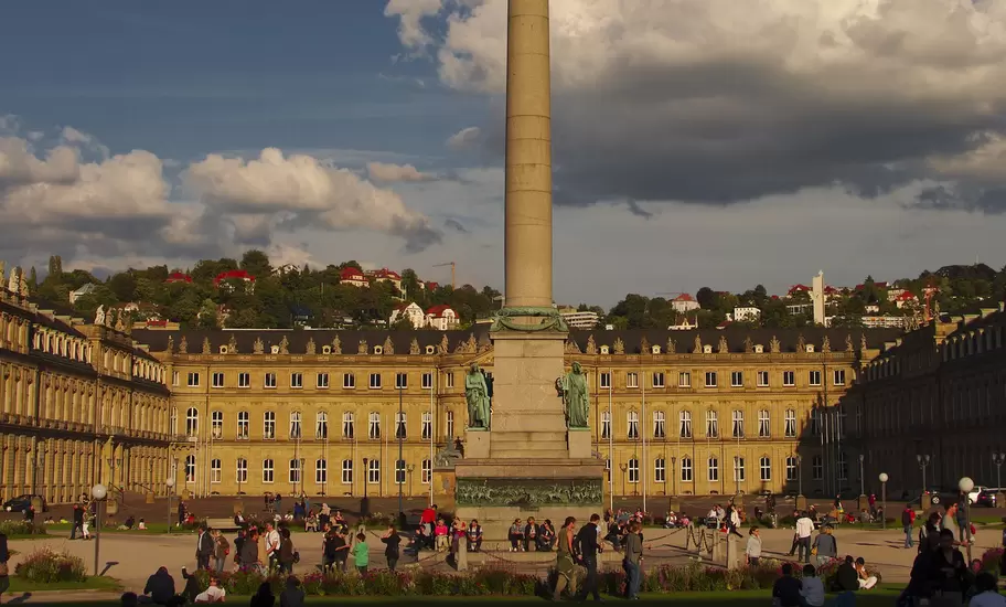 Wide view of the Castle Square in Stuttgart, Germany.