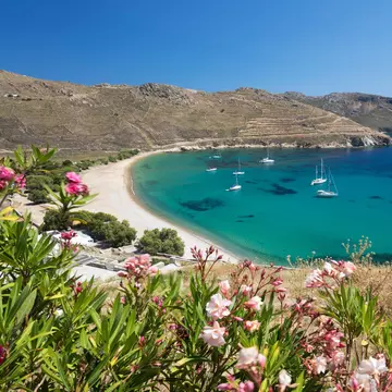 View over Ganema beach on island's south coast, Serifos, Cyclades, Aegean Sea, Greek Islands, Greece, Europe, 