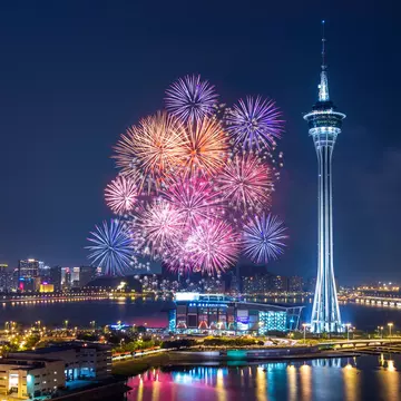 Macau colourful fireworks over the bay