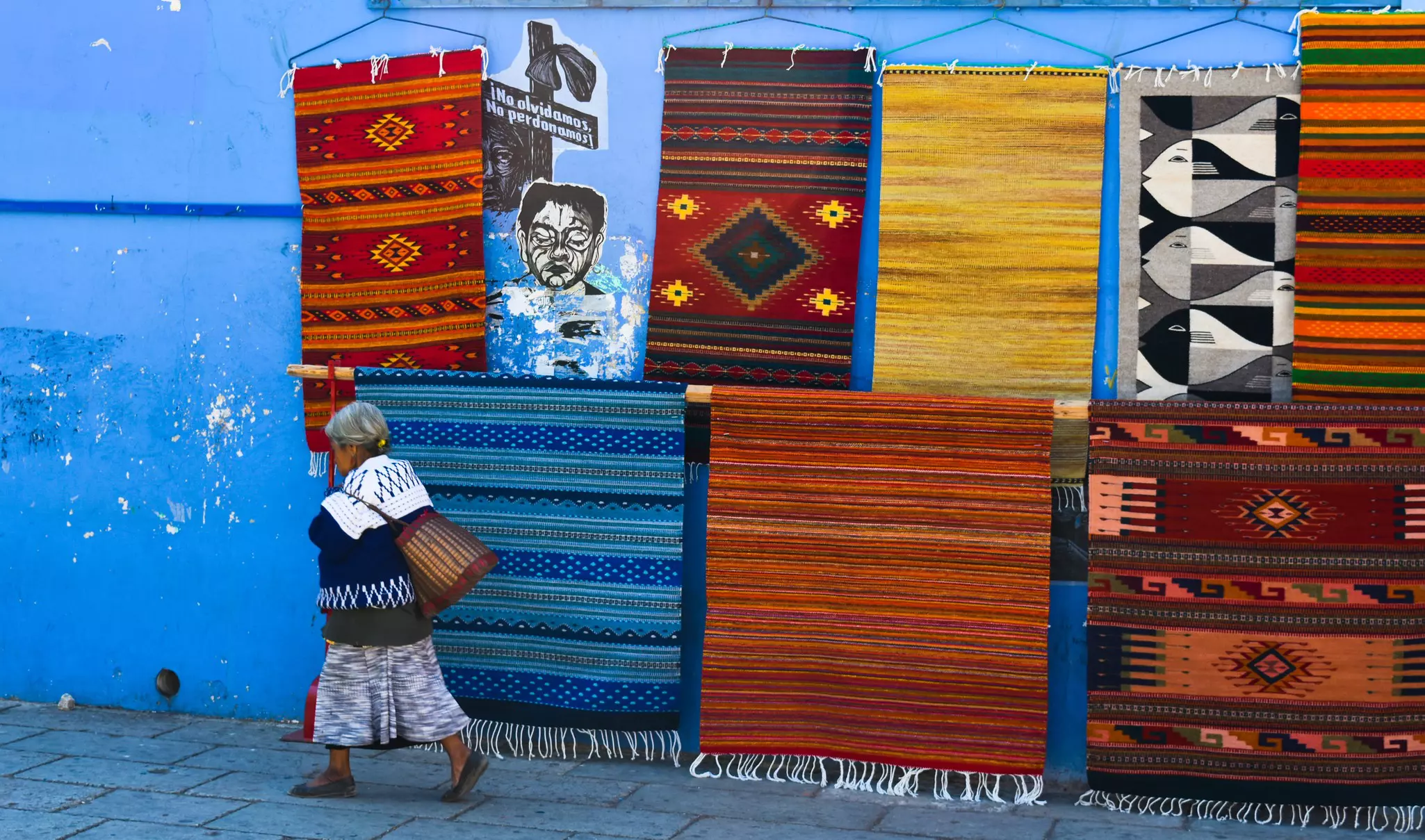 Oaxaca, Mexico 1-30-19 : Street art and traditional Mexico handmade rugs in Oaxaca,Mexico.  License Type: media  Download Time: 2023-05-19T08:17:53.000Z  User:   Is Editorial: Yes  purchase_order:   