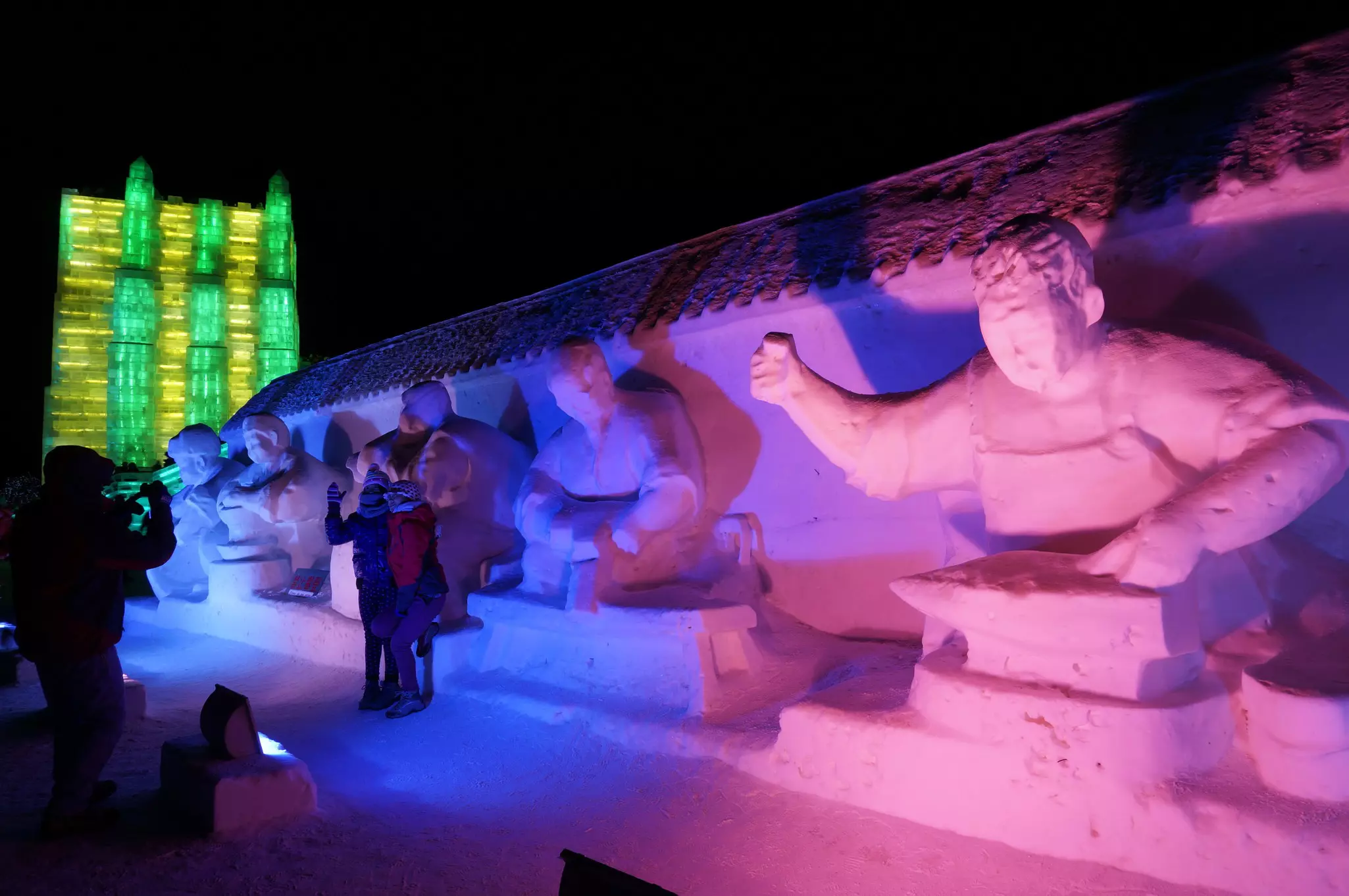 Illuminated ice sculptures at the Harbin Snow and Ice Festival in China