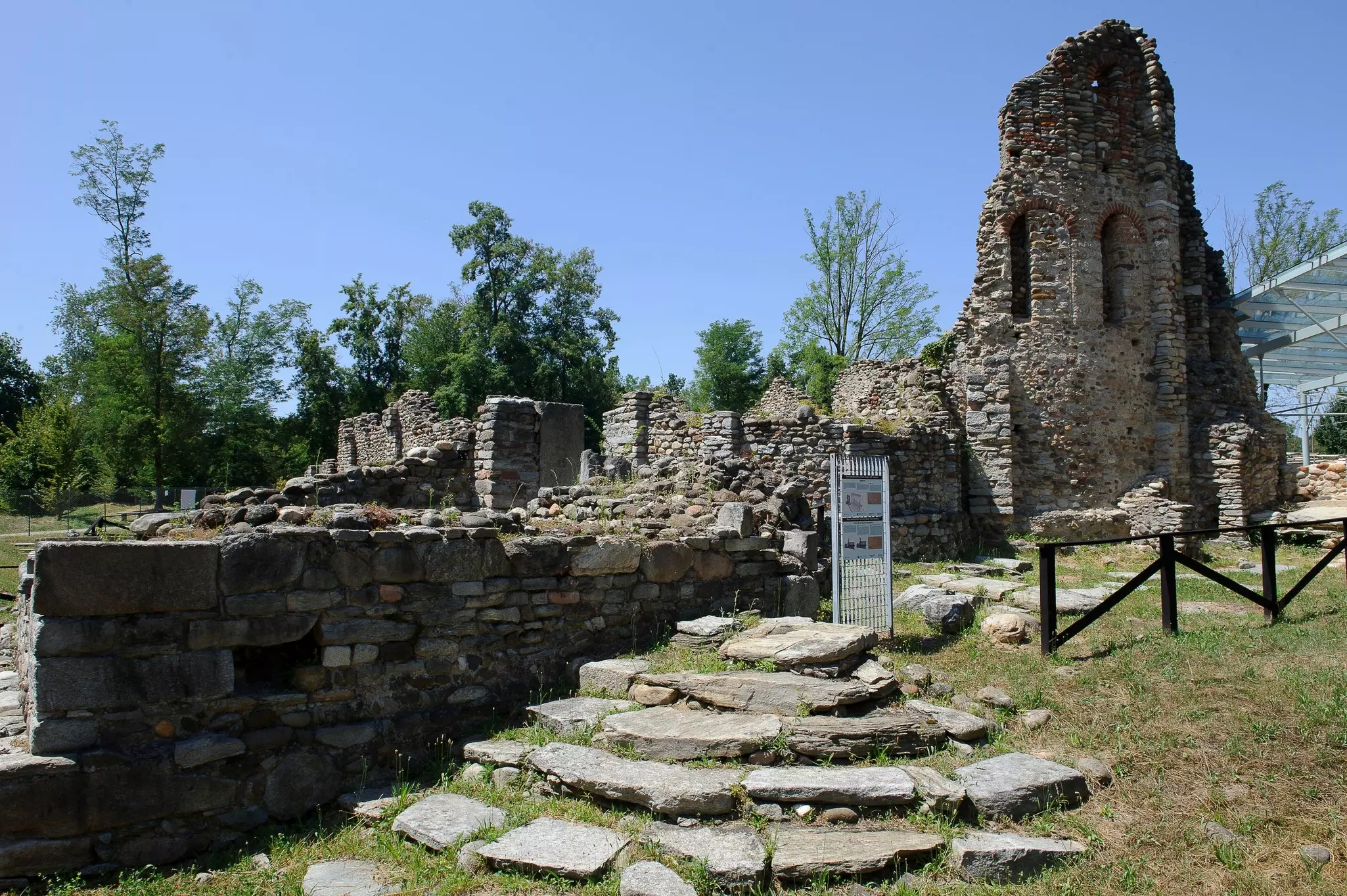 The gray brick ruins of a village