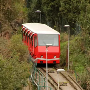 View of a cable car heading up to Artxanda mountain in Bilbao, Spain.
