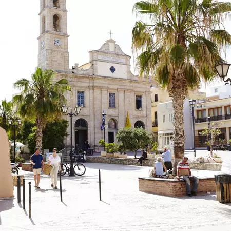 A Greek Orthodox Church in a town square