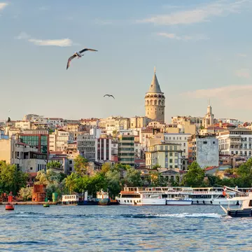 Istanbul at sunset, Turkey. Panorama of old houses and famous Galata Tower in Istanbul town. Scenery of Istanbul with Golden Horn and seagulls. Nice view of Beyoglu, historical area of Istanbul city., License Type: media, Download Time: 2025-01-29T18:09:38.000Z, User: katelyn.perry_lonelyplanet, Editorial: false, purchase_order: 65050 - Digital Destinations and Articles, job: Lonely Planet WiP, client: Lonely Planet WiP, other: KP