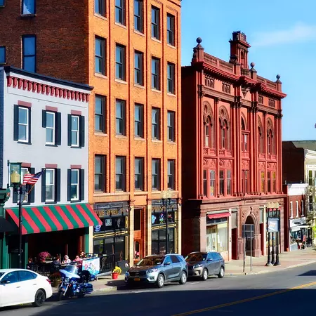 Historic buildings in downtown Geneva, New York.