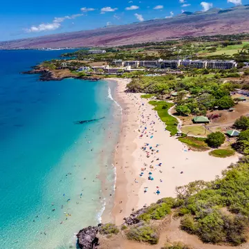Aerial of Hapuna Beach State Park in Hawaii.